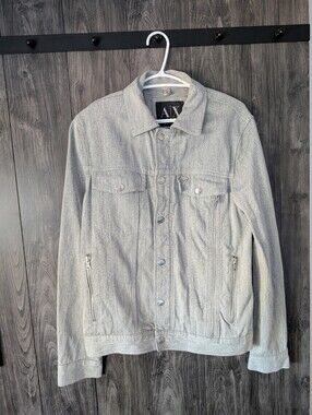 A/X Armani Exchange Men's Light Gray Shirt Jacket with Zip Pockets